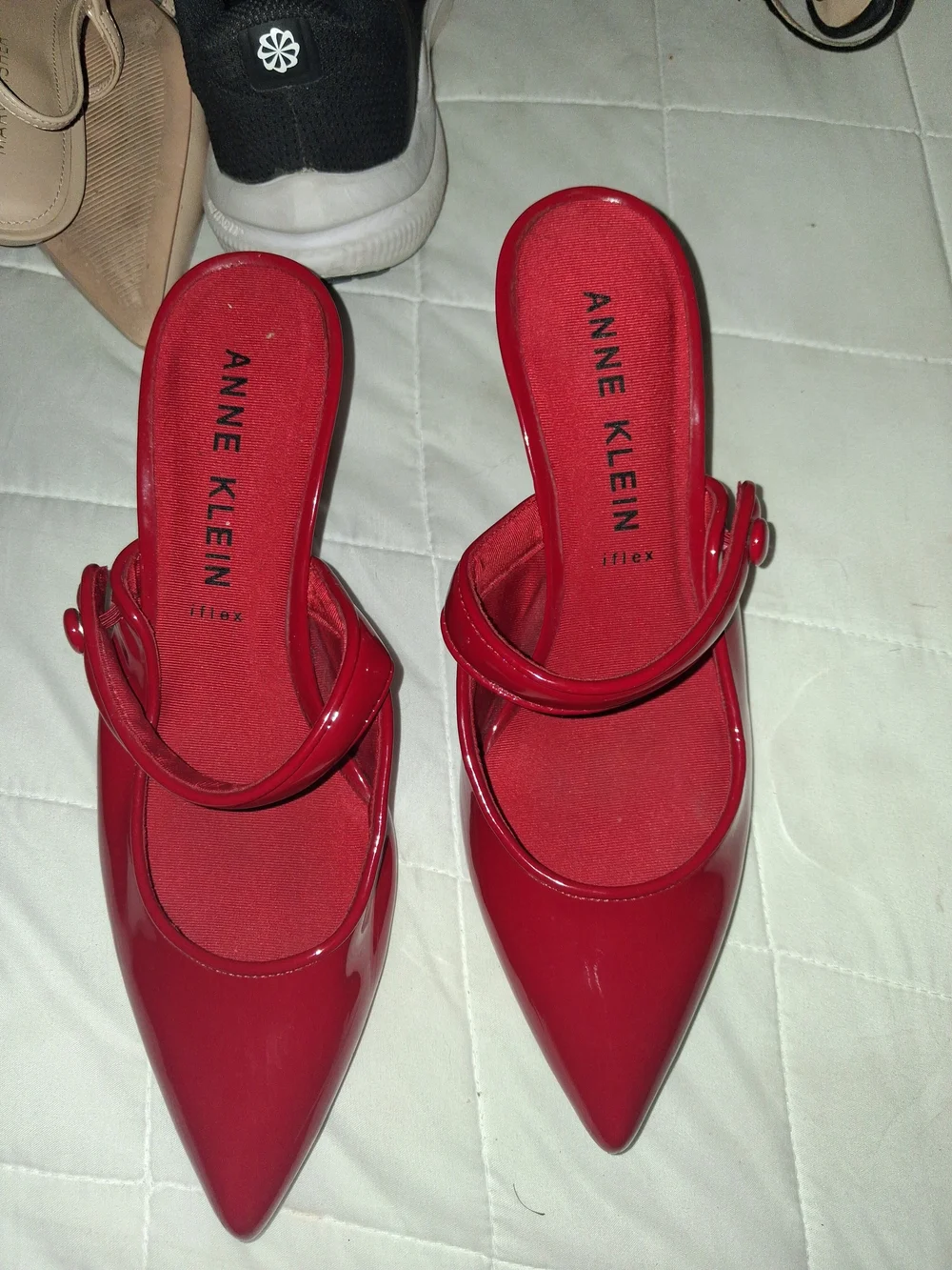Anne Klein Red Patent Mary Jane Heels with Button Strap